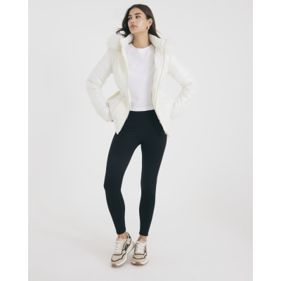 Cream Slim Faux Fur Hooded Padded Coat