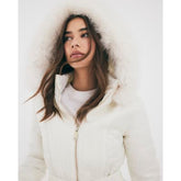Cream Slim Faux Fur Hooded Padded Coat