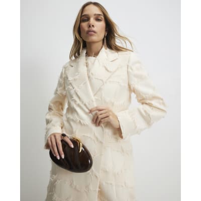 Cream Spot Fringe Longline Duster Coat
