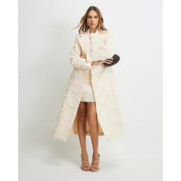 Cream Spot Fringe Longline Duster Coat