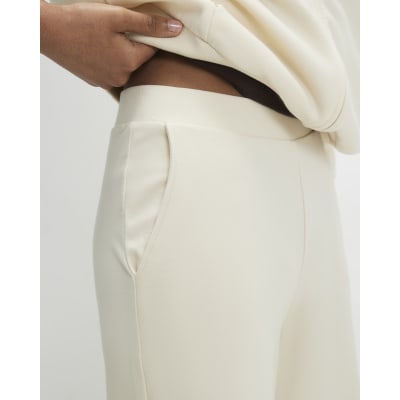 Cream Stretch Wide Leg Trousers