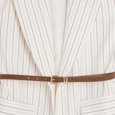Cream Stripe Belted Sleeveless Waistcoat