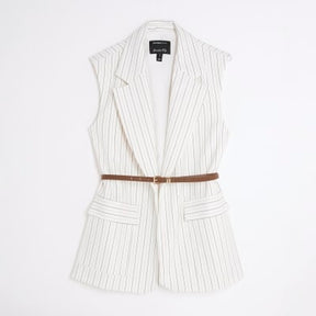 Cream Stripe Belted Sleeveless Waistcoat