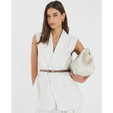 Cream Stripe Belted Sleeveless Waistcoat