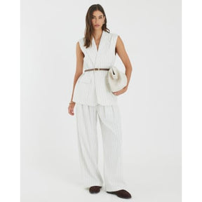 Cream Stripe Belted Sleeveless Waistcoat