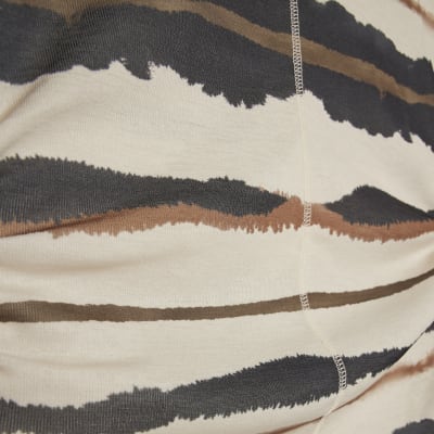 Cream Stripe Ruched Hem T-Shirt