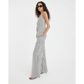 Cream Stripe Wide Leg Trousers