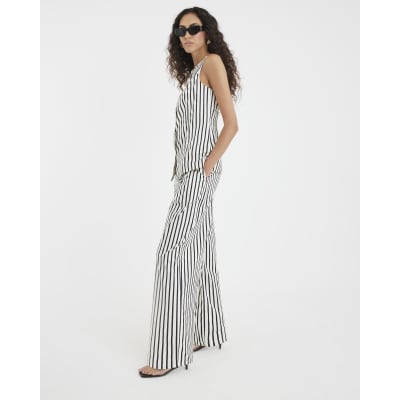 Cream Stripe Wide Leg Trousers