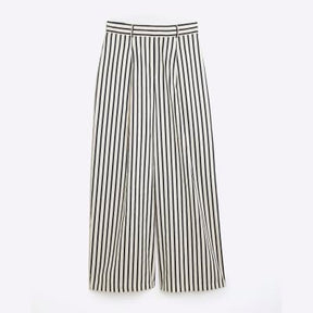 Cream Stripe Wide Leg Trousers