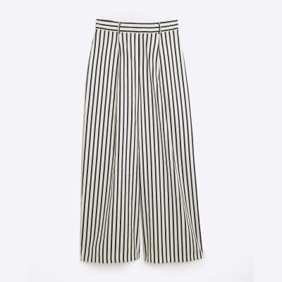 Cream Stripe Wide Leg Trousers