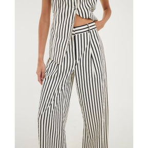 Cream Stripe Wide Leg Trousers