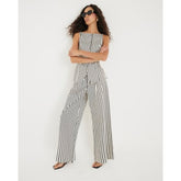 Cream Stripe Wide Leg Trousers