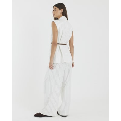Cream Stripe Wide Leg Trousers