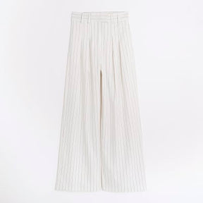 Cream Stripe Wide Leg Trousers