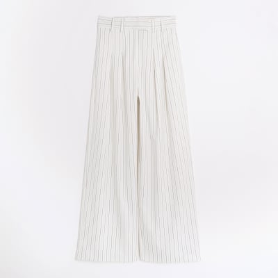 Cream Stripe Wide Leg Trousers