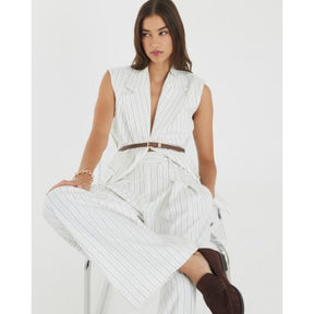 Cream Stripe Wide Leg Trousers