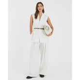 Cream Stripe Wide Leg Trousers