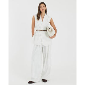 Cream Stripe Wide Leg Trousers