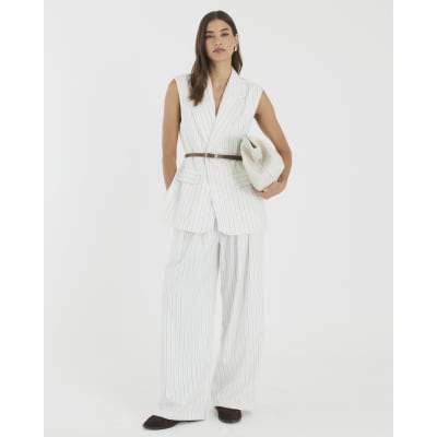 Cream Stripe Wide Leg Trousers