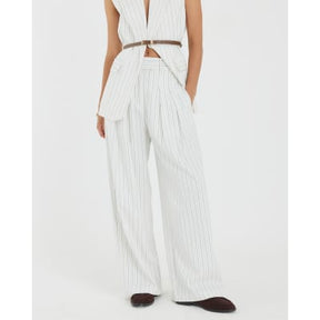 Cream Stripe Wide Leg Trousers