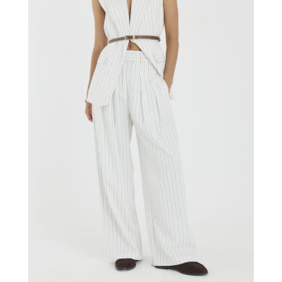Cream Stripe Wide Leg Trousers