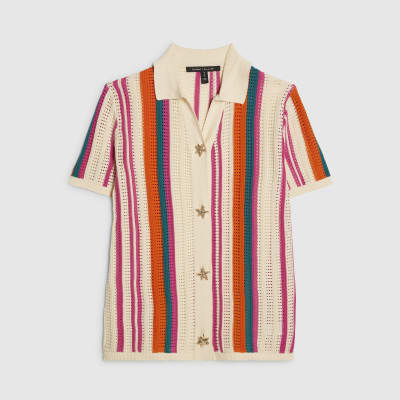 Cream Striped Crochet Shirt