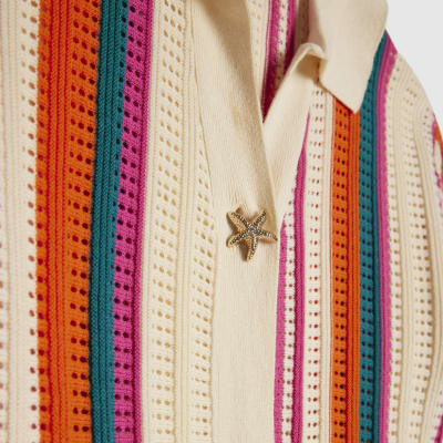 Cream Striped Crochet Shirt