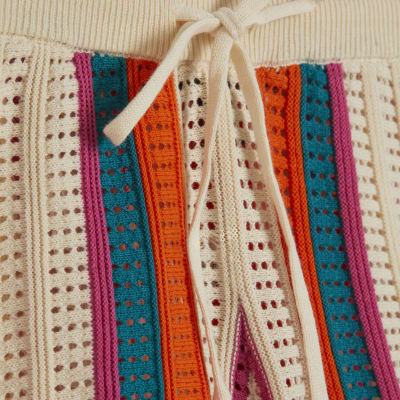 Cream Striped Crochet Shorts