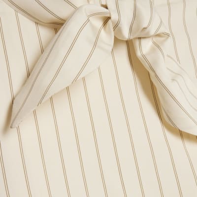 Cream Striped Tie Neck Blouse