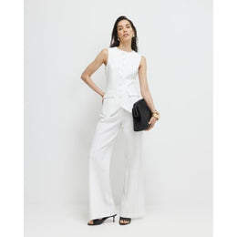 Cream Striped Wide Leg Trousers