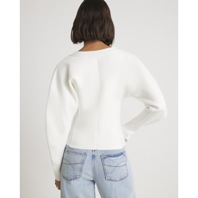 Cream Structured Sleeve Knitted Jumper