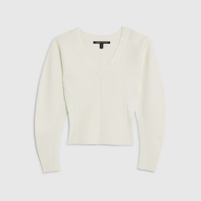 Cream Structured Sleeve Knitted Jumper