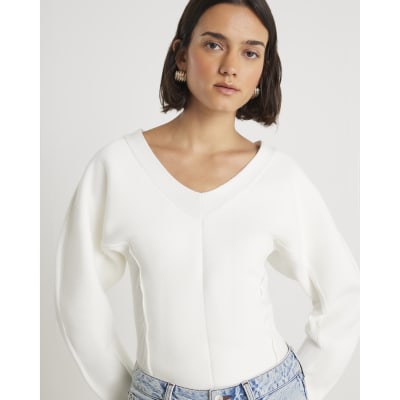Cream Structured Sleeve Knitted Jumper