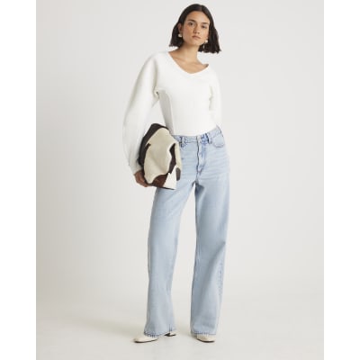 Cream Structured Sleeve Knitted Jumper