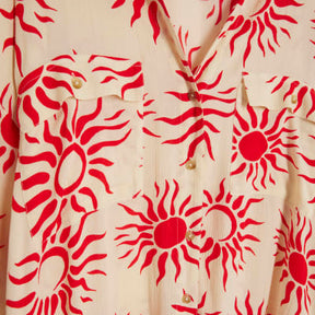 Cream Sun Print Oversized Beach Shirt