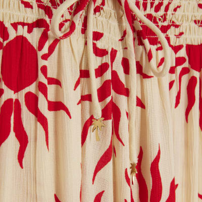 Cream Sun Print Wide Leg Beach Trousers