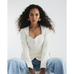 Cream Sweetheart Neckline Blazer