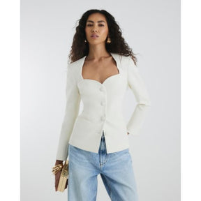 Cream Sweetheart Neckline Blazer