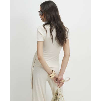 Cream Textured Knot Front Top