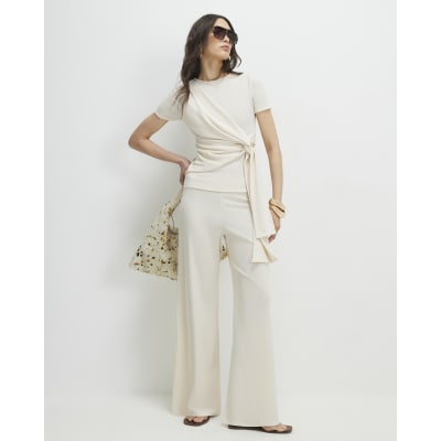 Cream Textured Knot Front Top