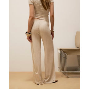 Cream Textured Wide Leg Trousers