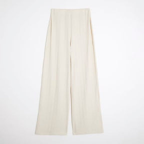 Cream Textured Wide Leg Trousers