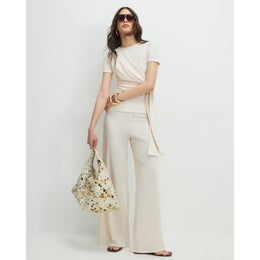 Cream Textured Wide Leg Trousers
