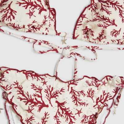 Cream Triangle Coral Broderie Bikini Top
