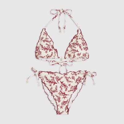 Cream Triangle Coral Broderie Bikini Top