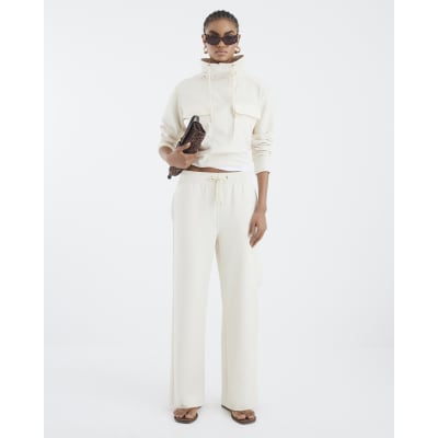 Cream Utility Wide Leg Joggers