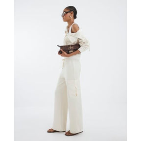 Cream Utility Wide Leg Joggers