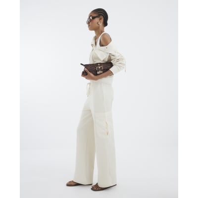 Cream Utility Wide Leg Joggers