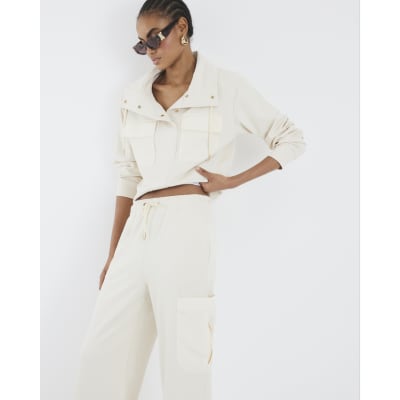 Cream Utility Wide Leg Joggers