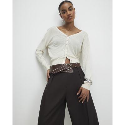Cream V Neck Cardigan